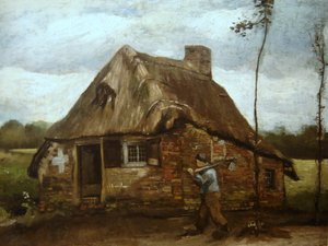 Hütte mit Bauer, der nach Hause zurückkehrt